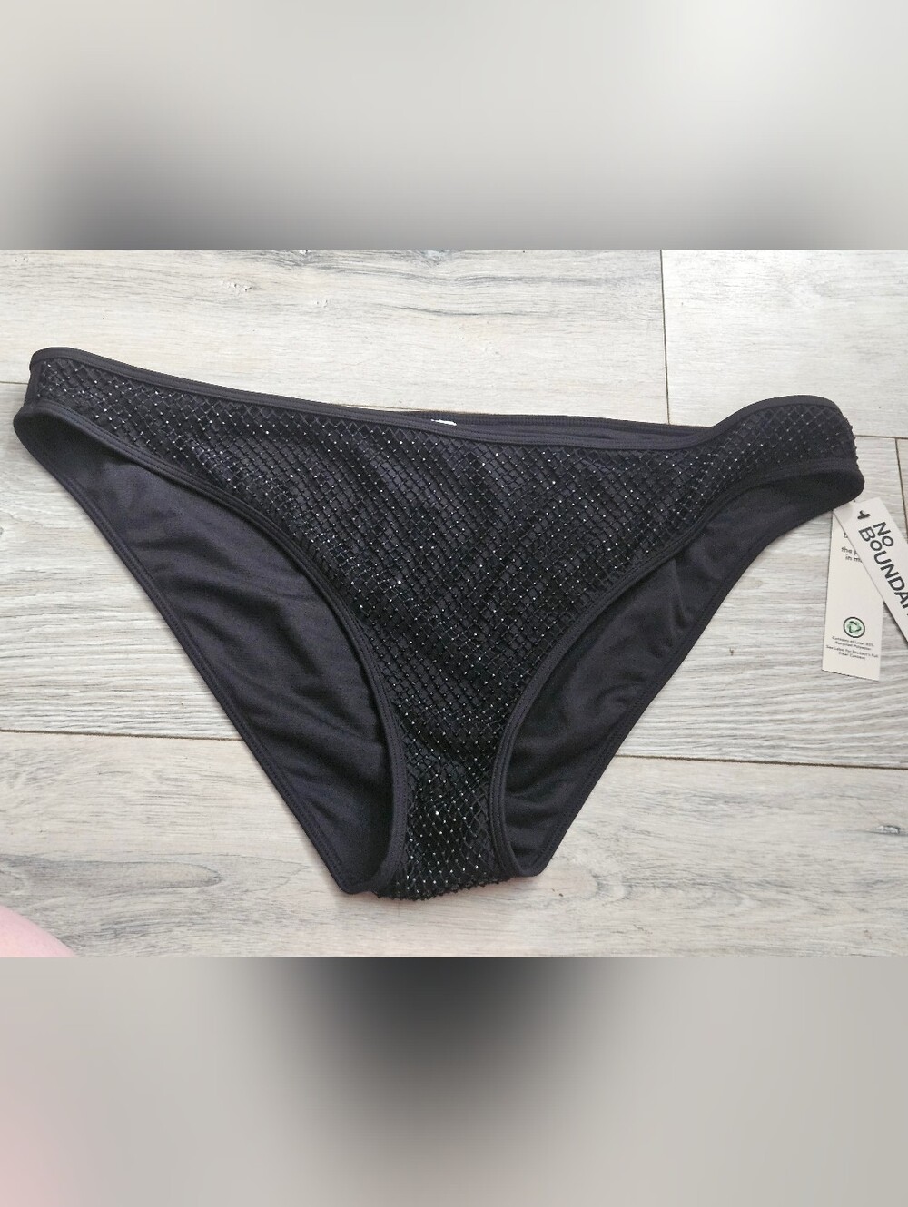 NWT No Boundaries Swim Bottom Women XL 16-18 Rich Black Mesh Detail Bikini